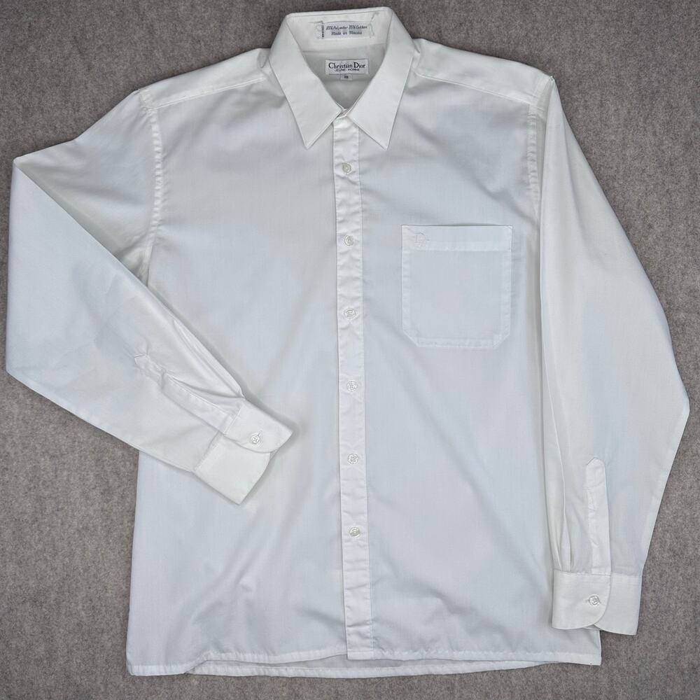 Vintage Christian Dior Jeun Homme White Button Up Dress Shirt 18